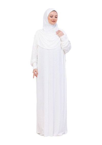 Modish Group Tek Parça Namaz Elbisesi Seti, Viskon Yumuşak Tesettür Abaya, Rahat Hazır Şal Başörtüsü Takım Krem