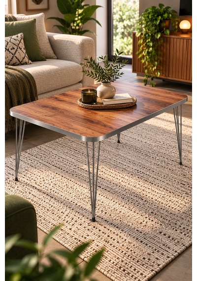 Sulorahome Gümüş Ceviz Desenli Orta Sehpa - Metal Ayaklı