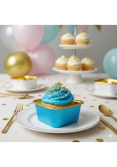 Mavi Cupcake Kapsülü İçi Metalize Gold 25'li - Kek Ve Cupcake Sunum Kapsülü Diğer