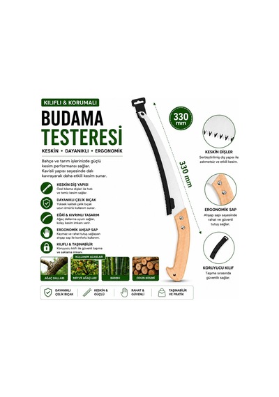 Kavisli Budama Testeresi Ahşap Saplı Profesyonel Dal Kesme Testeresi