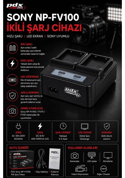 Pdx Sony Np-fv100 İkili Şarj Cihazı Sony Uyumlu