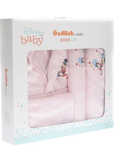 Özdilek Minnie Mouse Nakışlı Bambu Bebek Bornoz Seti Pembe 5502 Pembe
