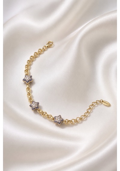 Balenbi Jewelry Kadın Üçlü Yıldız Figürlü Taşlı Kararmaz Çelik Bileklik 14k Gold 1142 Altın