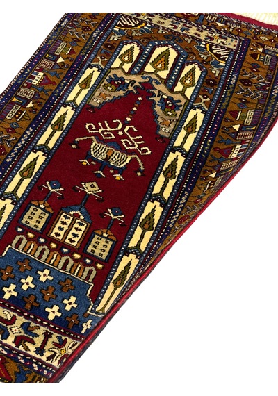 El Dokuma Sıfır Yahyalı Seccade 88x148 Kahve Kırmızı Kök Boya Yün Namazlık Kahverengi