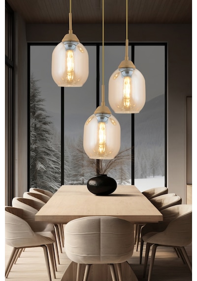 Hierro 3 Lü Yuvarlak Eskitme Modern Salon Avize Gold