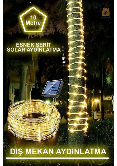 Solar Güneş Enerjili Esnek Flexible Şerit Hortum Bahçe Aydınlatma-10 Metre Sarı Günışığı Aydınlatma Diğer