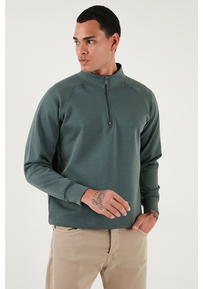 Buratti Pamuklu Relaxed Fit Yarım Fermuarlı Dik Yaka Erkek Sweat 5901232 Haki