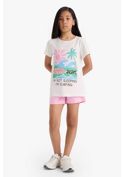 Defacto Kız Çocuk Pijama Takımı Baskılı Kısa Kollu Üst Beli Lastikli Şort E0665a825hser85 Ekru