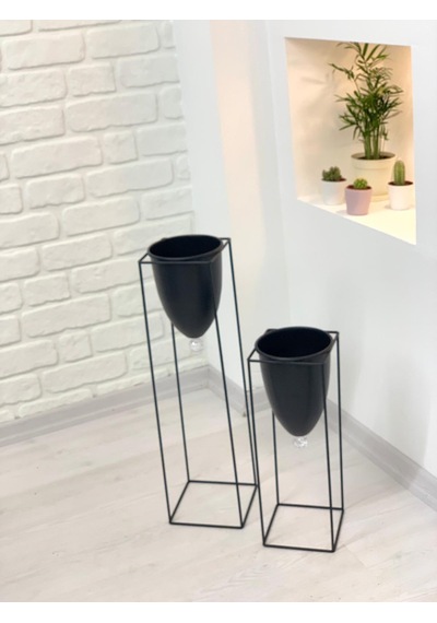 Siyah Renk 2'Li Metal Ayaklı Saksı Çiçeklik (468977549)