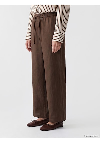 Lcw Modest Kahverengi Beli Lastikli Kadın %100 Keten Pantolon