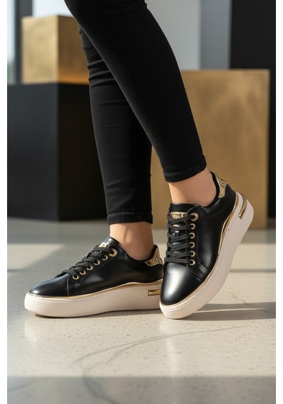 Siyah Bağcıklı Hafif Kadın Sneaker Lady 029 Z Siyah
