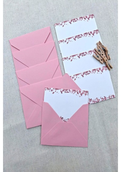 15 Adet Pembe Zarf Ve Mandallı Gül Yapraklı Kart - Hediye Paketleme Kartı - Not Kartı 1.hamur