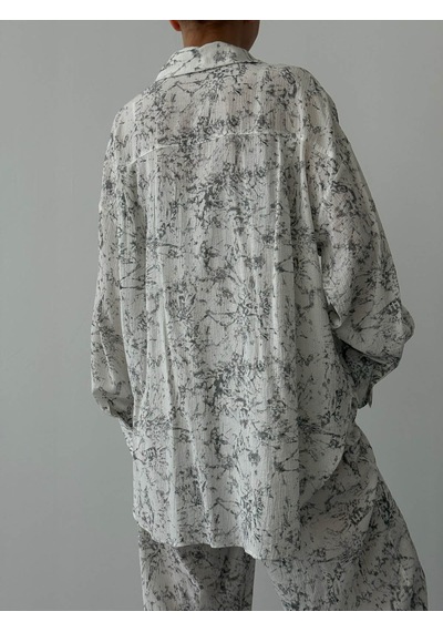 Quzu Batik Desenli Ekru Kadın Gömlek Gml01755