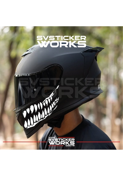 Ağız Diş Köpekbalığı Sticker Kask Vizör Sticker Tüm Kasklar Uyumlu 2 Adet Sağ Sol Beyaz