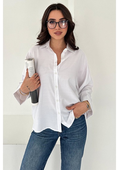 Oversize Düğmeli Gömlek Classic Beyaz