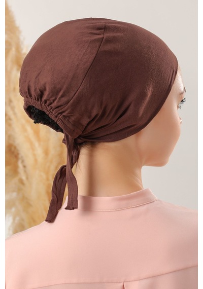 Melodi Scarf Dikişsiz Penye Bağlamalı Bone Kahverengi Kahverengi