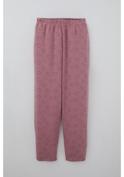 Breeze Kız Çocuk Pijama Takımı Elma Desenli Beli Paçası Lastikli 9-12 Yaş, Gülkurusu