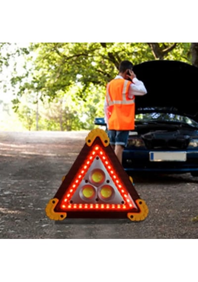 Güneş Enerjili Şarj Edilebilir Işıklı Üçgen Reflektör, Led Projektör Trafik Acil Durum Feneri Flaşör, 5 Farklı Mod, Uzun Süreli Kullanım