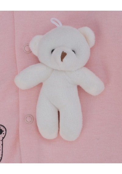 Bebelop Kız Bebek Bear Yazı Baskılı Şapkalı Ayı Oyuncaklı Kız Tulum 2'li 001