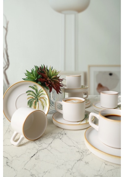 Keramika Bronze Palmiye Stackable Çay Takımı 12 Parça 6 Kişilik Çok Renkli