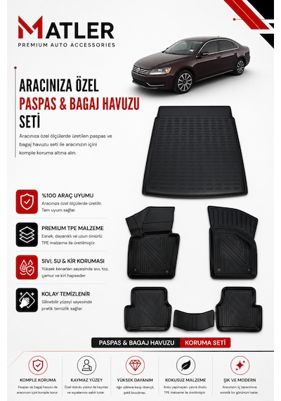 Volkswagen Passat B8 2016 Model 4d Ekstra Havuzlu Paspas Ve Bagaj Havuzu Set