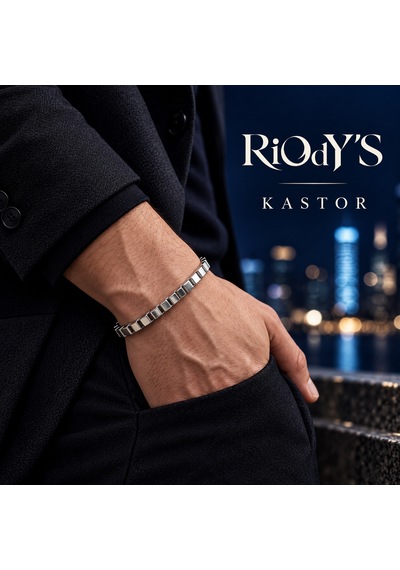 Riody's Kastor Erkek Bileklik Gümüş Renk Çelik Kare Arnavut Zincir Kancalı Kilit Beyaz - Gümüş