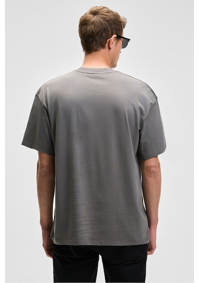 Grımelange FEON Erkek Oversize Geniş Kesim %100 Organik Pamuk Kalın Dokulu Yuvarlak Yaka Açık Gri T-Shirt