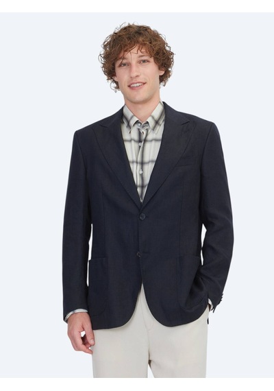 Kip Siyah Düz Modern Fit %100 Keten Ceket