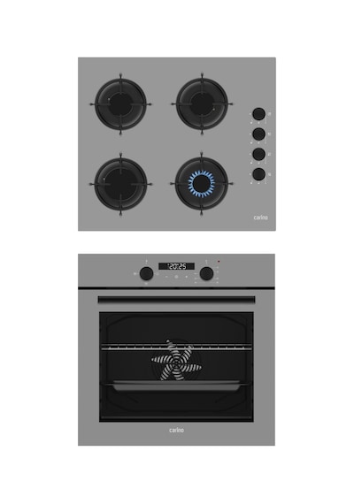 Carino 4 Fonksiyon Dijital Gri Power Turbo 2'li Cam Ocaklı Ankastre Set Fırın+Ocak