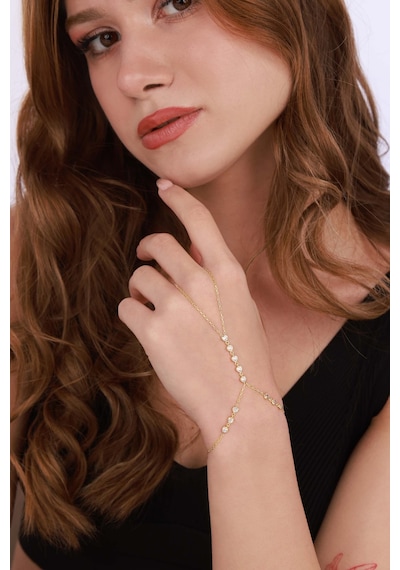 Beyaz Taşlı Kalpli Gümüş Şahmeran Bileklik - Rose Renk Gold