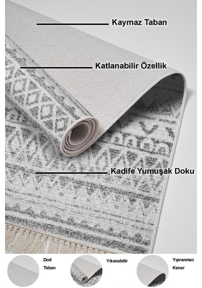Dekoreko Kaymaz Taban Djt Salon Halısı Trend Saçaklı Iskandinav F5078 gri