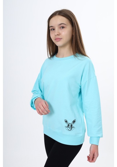 Toontoy Kids Toontoy Kız Çocuk Baskılı Sweatshirt Su Yeşili