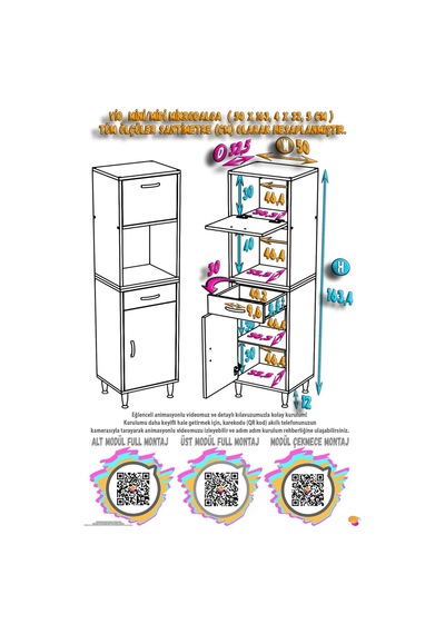 Vio 50 Cm 1 Fırın Veya Mikrodalga Dolabı Çekmeceli Kapaklı Çok Amaçlı Mutfak Dolabı 50 Cm
