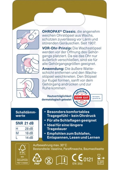 Ohropax Alman Mum Kulak Tıkacı 12 Adet 291491855 Pembe