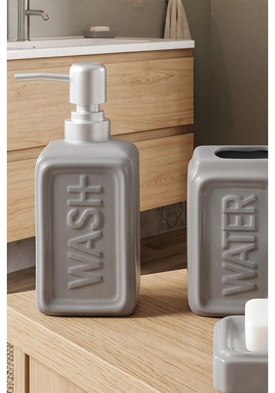 Perotti 13891 Well Stoneware 4 Parça Banyo Seti Gri Grı