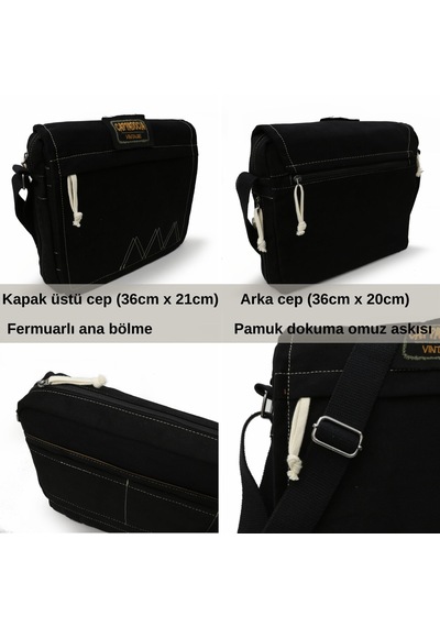 Cappadocia Vintage 4009 Omuz Postacı Siyah 15.6 Laptop Çantası Siyah
