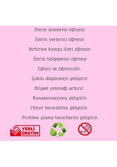 81 Parça Ahşap Türkiye Haritası Puzzle Eğitici Ve Öğretici Ahşap Türkiye Haritası Puzzle