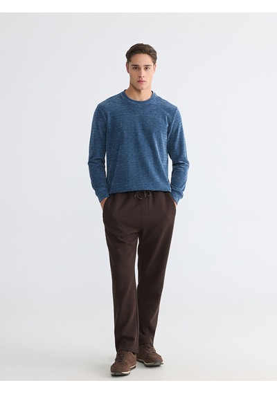 Lcwaıkıkı Classic İndigo Bisiklet Yaka Dokulu Erkek Sweatshirt
