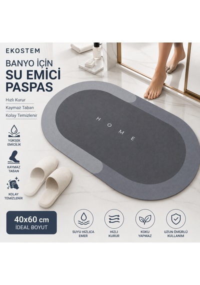 Sihirli Su Emici Banyo Paspası Kaymaz Tabanlı Paspas 40 60 Cm Gri