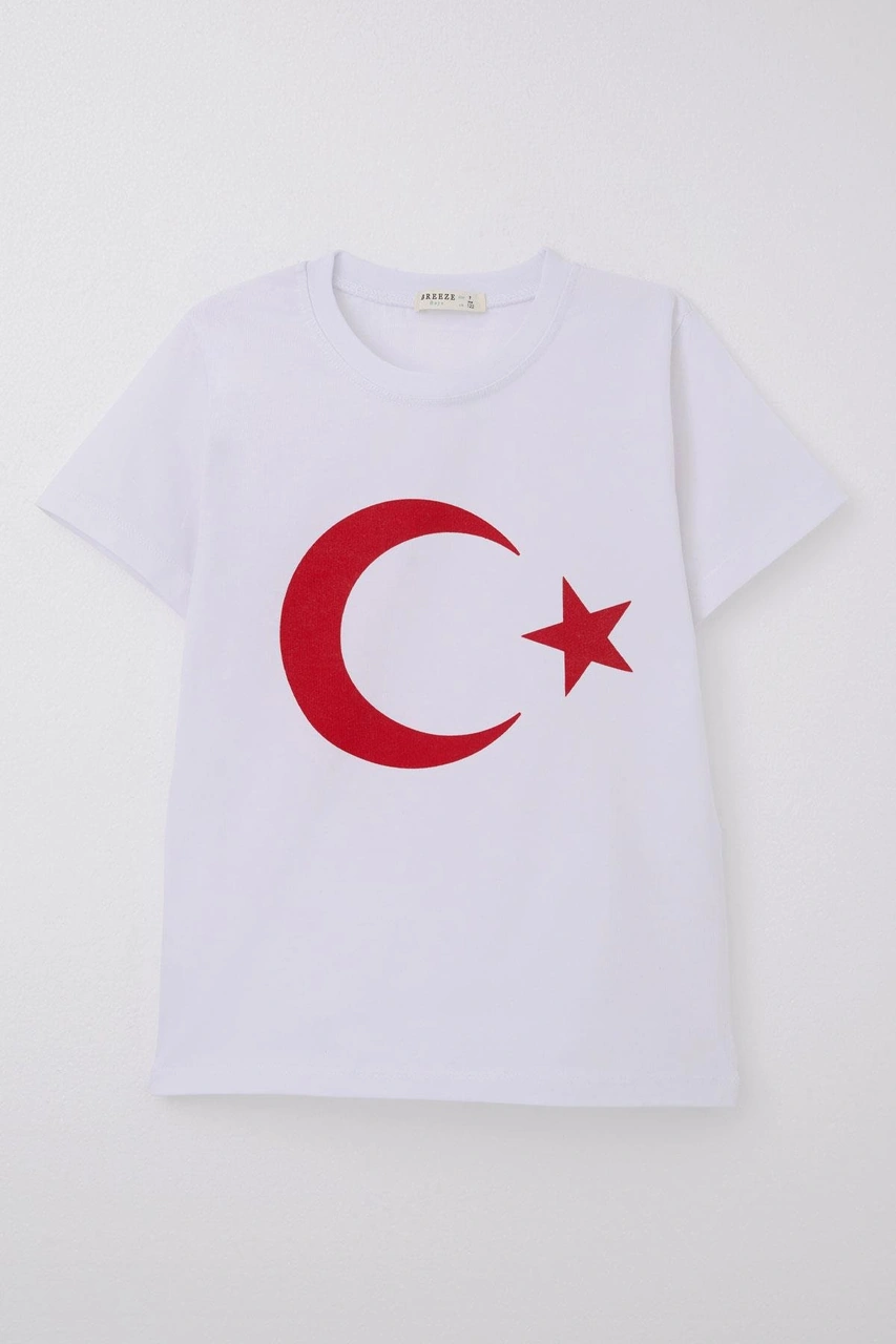 Breeze Erkek Çocuk Tişört Türk Bayraklı 4-14 Yaş, Beyaz Beyaz