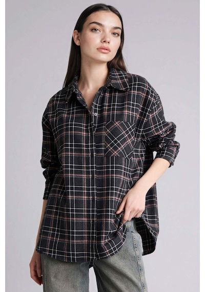 Defacto Oversıze Kareli Flanel Gömlek G8917ax26spbk81 Siyah-bk81