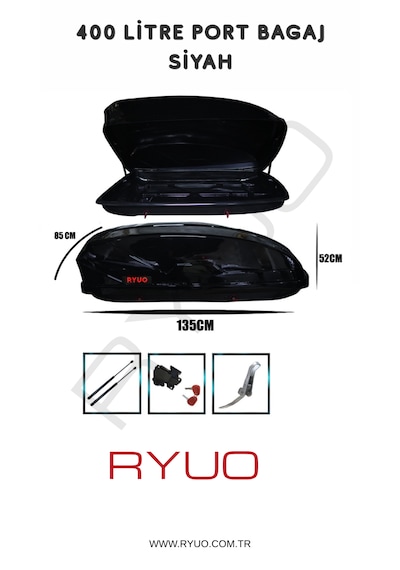 Ryuo Araç Üstü Tabut Port Bagaj 400 Litre Siyah