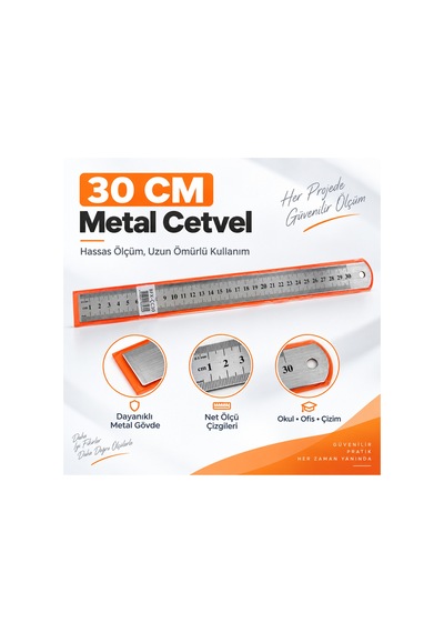 Metal Cetvel 30 Cm Gri