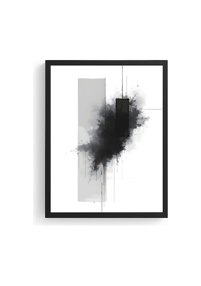 Doğal Ahşap Çerçeveli Soyut Desenli Tablo - Minimal Huhu1215