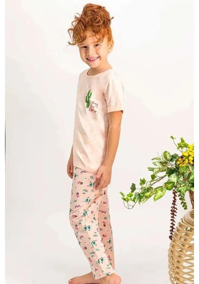 Arnetta Kız Çocuk Kısa Kollu Bisiklet Yaka Kaktüs Desenli Pijama Takım SOMON