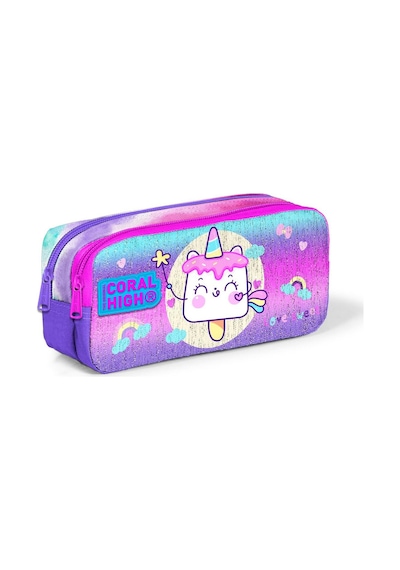Coral High Kids Renkli Batik Unicorn Dondurma Desenli İki Bölmeli Kalem Çantası 12053