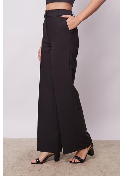 JUMENT Yüksek Bel Yan Cepli Bol Paça Palazzo Pantolon -siyah