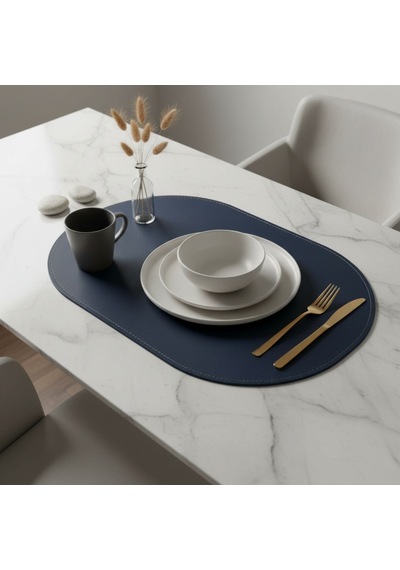 2 Adet Çift Yüz Kenar Dikişli Deri Tam Oval Amerikan Servis Supla 33x44 cm-Kolay Silinebilir Supla