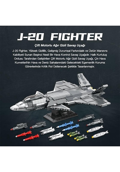 Reobrix 33025 Chengdu J-20 Jet Uçak Yaratıcı Yapı Blok Seti Building Blocks - 1911 Parça