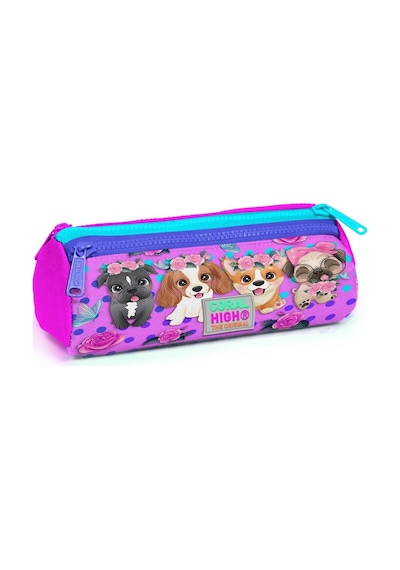 Coral High Pembe Köpek Üç Bölmeli Kalem Çantası - Kız Çocuk